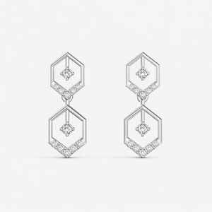 Pendientes Geométricos con Diamantes Cultivados en Laboratorio, Pendientes Colgantes Hexagonales de Oro Amarillo de 18K para Mujer - Product Image 1