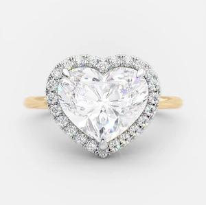 Bague de fiançailles en or massif 10 carats avec diamant taillé en coeur de mariage en diamant cultivé en laboratoire Halo Vintage - Product Image 1