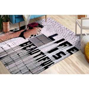 Tapis imprimé - Décoration de couloir, salle de bain, bureau, style Banksy Life Is Beautiful, avec tapis moelleux à poils longs - Product Image 4