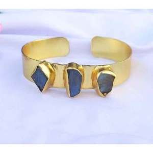 Brass Gold Plated Fashion Cuff <b>Bracelets</b> with Gemstones - Product Image 1