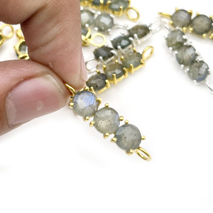 Bijoux faits à la main en argent Sterling 925 pour femmes Labradorite naturelle trois pierres connecteur lunette à facettes ensemble de réglage enfants - Product Image 2