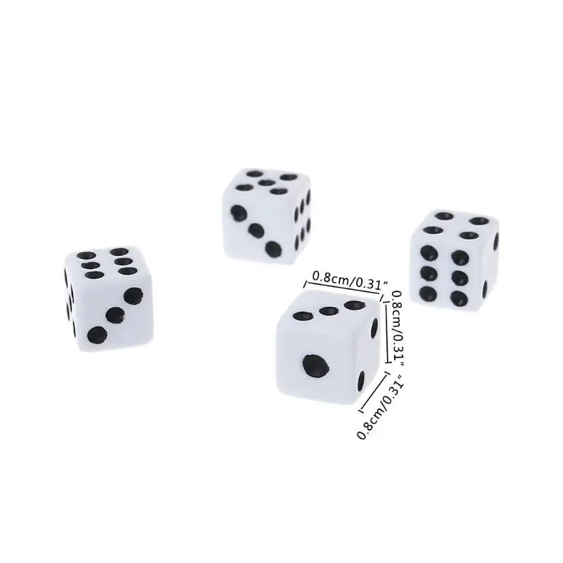 Plastic Mini 8mm White Dice With Black Dots 6 Sided Dice Games Dice