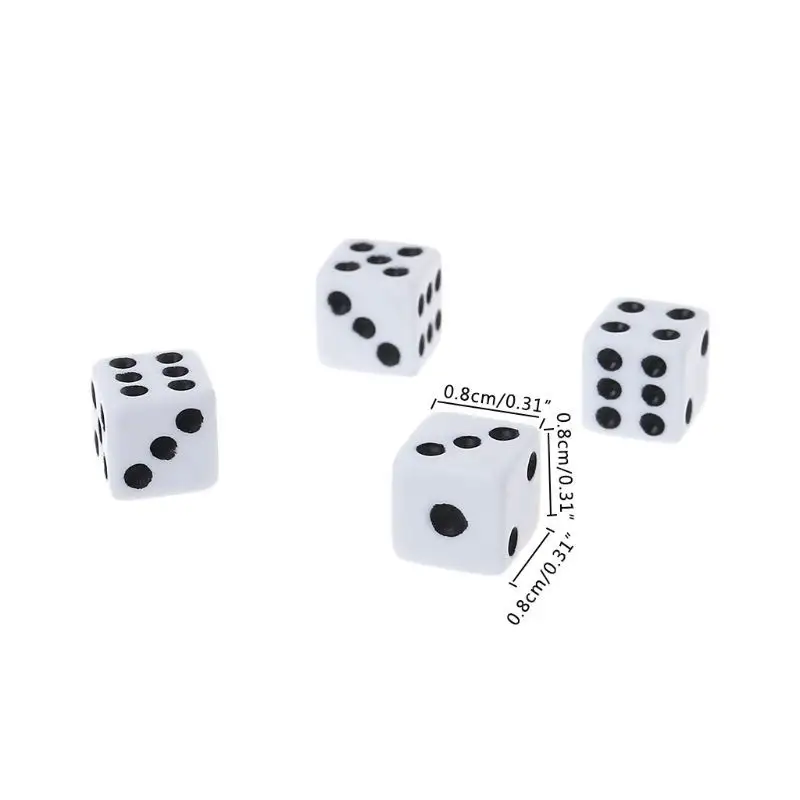 Mini dados blancos de plástico de 8mm con puntos negros, dados de juegos de dados de 6 caras