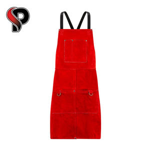 Best Quality Red Full Length Customized <b>Leather</b> Welding <b>Apron</b> Industrial Safety Highest Feature for Welder's Protection <b>Apron</b> - Product Image 1