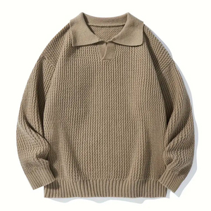 Tricots décontractés unisexe à col classique, pull asymétrique à épaules tombantes, couleur unie pour le bureau et les vêtements de tous les jours - Product Image 1