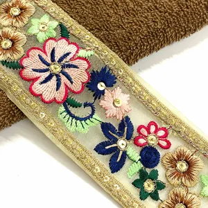 Beautiful Indian Flower Embroidery Thread Trimming Lace Gimp For Women's Garments Deals In Wholesale