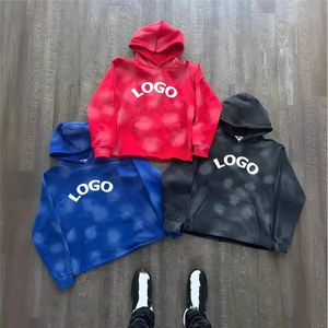 Bordado desgastado lavado con ácido de alta calidad, conjunto de chándal con capucha de diseño de retales de rayas desteñidas al sol fresco con logotipo de impresión 3D - Product Image 3