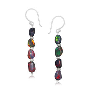 Ethiopian Opal Tumble Cluster Dangle <b>Earrings</b> <b>for</b> <b>Women</b> <b>Black</b> Fire Minimalist Gemstone Jewelry Vintage Style Wholesale Price - Product Image 1