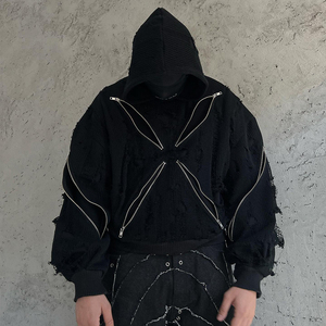 Sudadera con capucha desgastada con 4 cremalleras frontales y cremalleras de manga doble Sudadera con capucha unisex de lana de algodón 100% de alta calidad personalizada con estilo - Product Image 4