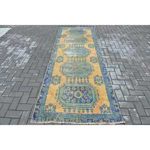 Alfombra de pasillo vintage de 3.5x9.9 pies, alfombra turca, alfombra azul con lunares - Product Image 1