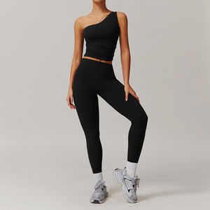 Ensemble de yoga pour femmes de différentes couleurs, personnalisé, de haute qualité, sans couture, uni, sans manches, taille élastique, pour la gym et le fitness. - Product Image 2