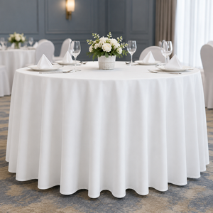Wholesale White <b>Round</b> Polyester <b>Tablecloth</b> Wedding Banquet Event <b>Table</b> Linen <b>for</b> Hotel Event Rental - Product Image 1