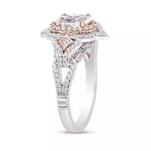 Anillo de compromiso de diamantes de moissanita Original de corte ovalado, Plata de ley de dos tonos, anillo de Marco adornado Floral extraordinario 925 - Product Image 2