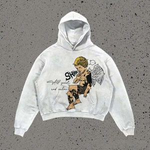 <b>TEX</b> Custom Men's Boxy Hoodie 100% Cotton French Terry High Quality Pullover Washed Distressed Acid Washed Vintage Print XS - Product Image 1