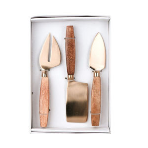 Ensemble d'outils à fromage manche en bois de haute qualité en acier inoxydable plaqué or Rose fournitures de cuisine couteau à fromage fourchette pelle Combo - Product Image 1