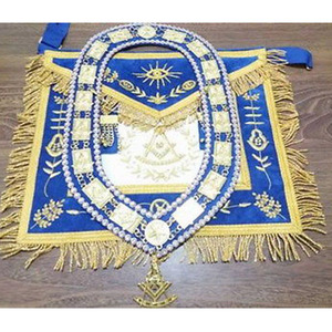 Delantal artesanal de piel de cordero 100% Masonic Grand Lodge Past Master y Collar de cadena bordado a mano Lingote Delantal Collar Guantelete - Product Image 1