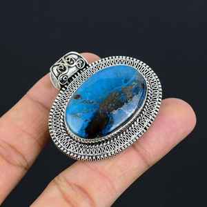Pendentif en chrysocolle bleue, ovale, en alliage de cuivre, bijoux faits à la main, design unique et élégant, certifié IGI, cadeau élégant pour femmes - Product Image 3