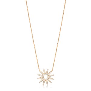 Collar con Colgante de Sol con Piedra de Circonita Blanca, Joyería Turca Hecha a Mano, Joyería de Plata de Ley 925 al por Mayor - Product Image 5