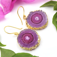 Femmes Royal Mode Naturel Solaire Quartz Fleur Forme 24K Or Galvanisé Goutte Boucle D'oreille Pour Les Filles En Gros Bijoux Pour L'Inde