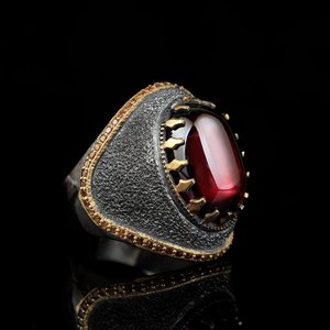 Wholesale 925 Sterling Ottoman Style Men's <b>Ring</b> Bi-Color Rhodium and Gold Model RCEGYT-215 Made in <b>Turkey</b> - Product Image 1