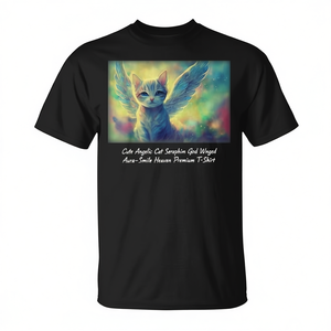 Cute Angelic <b>Cat</b> Seraphim God Winged Aura- Smile <b>Heaven</b> Premium T-Shirt Promotional T-Shirt Collection - Product Image 2