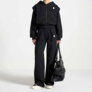 Ensemble de survêtements à fermeture éclair respirants 100% coton de couleur unie imprimée sur mesure femmes jogging à capuche sportif d'hiver lourd à l'avant - Product Image 2