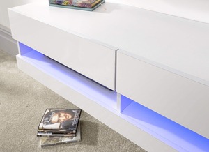 Unidad de <span class=keywords><strong>TV</strong></span> de lujo de pared grande blanca con acabado de alto brillo personalizado con <span class=keywords><strong>estantes</strong></span> de almacenamiento de consola de gabinete de <span class=keywords><strong>TV</strong></span> flotante <span class=keywords><strong>LED</strong></span> - Product Image 3