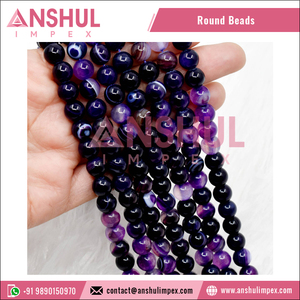 Quantité en gros de pierres polies et brillantes, agates rayées violettes de 6MM rondes, brins de perles de pierres précieuses - Product Image 3