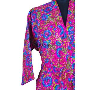 Kimono Vintage de Algodón Kantha para Mujer, Túnica Térmica para Playa, Ropa de Dormir con Diseño Floral, Bata para el Hogar, Otoño y Primavera - Product Image 4