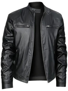 ODM 2025 veste en cuir de haute qualité pour hommes personnalisée veste en cuir Punk à col montant pour hommes expédition DDP - Product Image 2