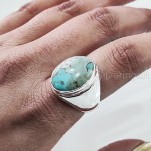 Anillo de Plata de Ley 925 para Hombre con Turquesa Natural de Arizona, Gema del Mes de Nacimiento de Diciembre, Estilo Otomano, Joyería de Regalo de Navidad - Product Image 1