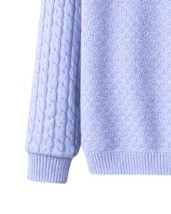 Suéter de Punto de Lana con Cuello Polo Azul Claro para Hombre, Personalizado por el Fabricante, Manga Larga, Invierno, Suave, Cálido, Diseño de Cable - Product Image 6