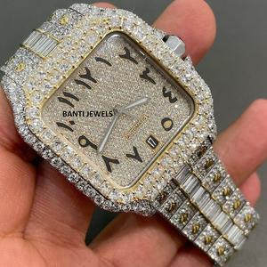 Luxury Fully Iced Out Moissanite Square Automatic Watch with Roman Dial Hip Hop <b>Jewellery</b> Diamond Look - Product Image 1