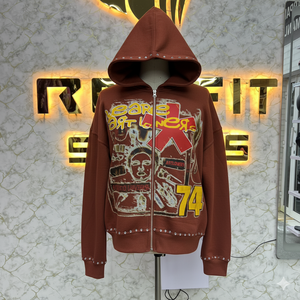 Sudadera con Capucha de Primera Calidad, Servicios ODM, Sudadera con Cierre y Pedrería, Chaqueta con Cierre, Lavado Ácido, Sudadera de Forro Polar para Hombre, Estilo Urbano - Product Image 1