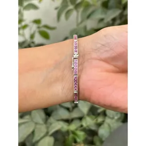925 Silver Fashion Tennis <b>Bracelet</b> with Pink Sapphire Elegant and Stylish Jewelry Accessory - Product Image 6