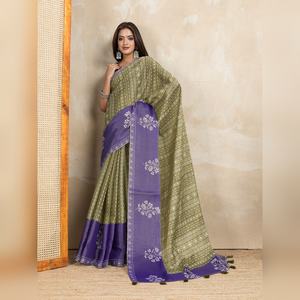 Sari en soie Anmol imprimé bicolore vert olive et violet, motif GG-462, magnifique, best-seller - Product Image 3