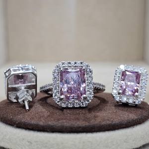 925 Sterling Silver <b>Bridal</b> GRA Certified Original VVSD Pink Moissanite <b>Jewelry</b> <b>Set</b> for Wedding Women's Earrings Ring <b>Jewelry</b> <b>Set</b> - Product Image 2