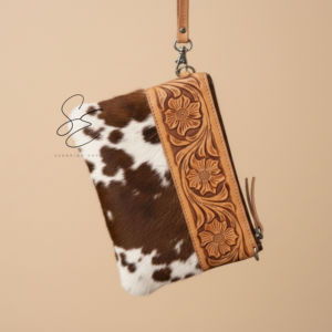 Cartera de mano tipo clutch de cuero repujado floral hecho a mano con cremallera para mujer, de piel auténtica OEM, estilo occidental. - Product Image 4