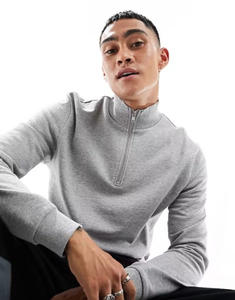 Sudadera con Capucha de Algodón Orgánico de Venta Caliente, Estilo Casual, Color Sólido, Corte Ajustado, Mezcla de Algodón, Cierre de Cremallera de un Cuarto, para Hombre - Product Image 2