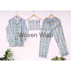 Custom Printed Indian Ethnic Cotton <b>Pajama</b> Set Comfortable Women's Sleepwear and Loungewear Sustainable Fashion Locally Made - Product Image 1