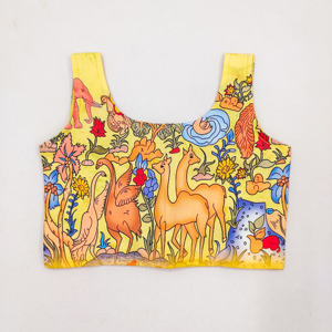 ชุดเลเฮนกาโชลีสำหรับเด็กผู้หญิง ลายพิมพ์ภาพสัตว์สีเหลือง ดีไซน์เนอร์ชอร์ยัม ชุดงานเลี้ยงยาวคลุมพื้น สำหรับเด็ก - Product Image 3