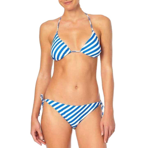 Ensemble de bikini à rayures bleues et blanches pour femmes, bas de maillot de bain extensible à nouer sur les côtés, vêtements de plage 2 pièces - Product Image 1