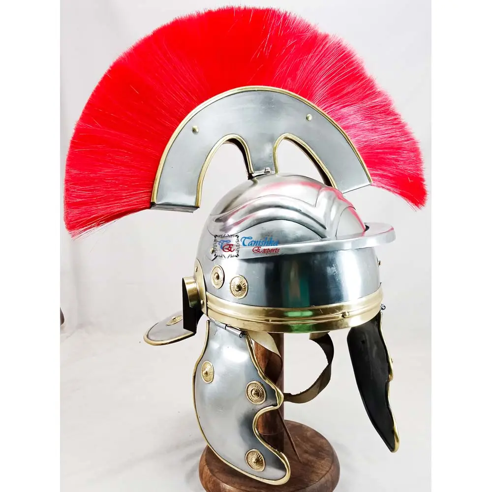 Casque médiéval romain impérial gaulois Centurion armure artisanale en métal avec casque de Cosplay historique spartiate guerrier panache rouge