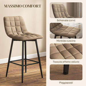 HOMCOM Lot de 2 Tabourets de Bar Style Nordique Effet Velours Tissu et Métal 45x47x84 cm Marron - Product Image 5