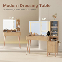 Coiffeuse compacte en bois naturel avec miroir LED et rangement cosmétique, pieds en métal – Choix du designer