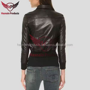 การออกแบบล่าสุดคุณภาพดีใหม่ความยาวกลางผู้หญิงเสื้อหนัง Bomber แจ็คเก็ตหนังผู้หญิงที่ทันสมัยและเสื้อโค้ทชุดชั้นใน - Product Image 3