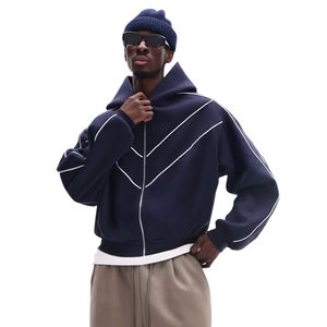 Sudadera con Capucha Personalizada de Alta Calidad para Hombre, con Ribete en Color de Contraste, Corte Holgado, Tejido de Felpa, Mangas Largas, Cierre de Cremallera - Product Image 1