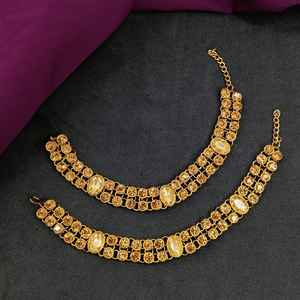 Juego de tobilleras nupciales DE BODA Kundan de imitación de cristal de Bollywood indio (2 piezas) pulsera Payal joyería de pie - Product Image 2