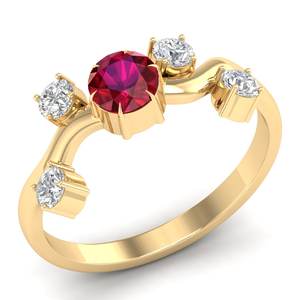 แหวนเพชรพลอยทับทิมทรงกลม 0.5 กะรัต ทองคำแท้ 14K สีเหลือง ยี่ห้อ REYES สำหรับผู้หญิง ของขวัญแต่งงานสุดหรู เครื่องประดับมอยส์ซาไนต์คุณภาพสูง - Product Image 2