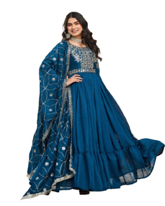 Vêtements ethniques indiens Georgette rose Lehenga Choli Dupatta travail de broderie de séquence d'impression numérique pour les occasions de fête - Product Image 1